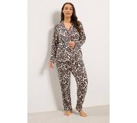 Yours Women's Animal Print Soft Touch Pyjama Set in Brown | Size: 30/32