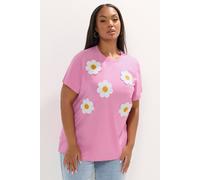 Yours Applique Daisy T-Shirt In Pink Pink 22-24