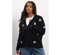 Yours Applique Flower Cardigan In Black Black 26-28