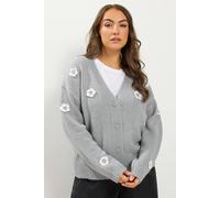 Yours Applique Flower Cardigan In Grey Grey