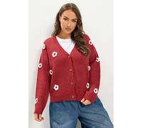 Yours Applique Flower Cardigan In Red Red