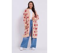 Yours Argyle Heart Midi Cardigan In Pink Pink 30-32