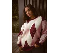 Yours Argyle Knitted Jumper In Ivory Ivory 22-24