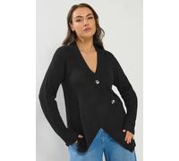 Yours Asymmetric Button Through Cardigan In Black Black 30-32