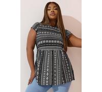Yours Curve & White Aztec Smock Top - Women's - Plus Size Curve