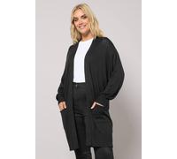 Yours Curve Balloon Long Sleeve Soft Fine Knit Longline Open Front Cardigan with Pockets - Women's - Plus Size Curve Black 26-28