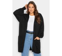 Yours Curve Balloon Long Sleeve Soft Fine Knit Longline Open Front Cardigan with Pockets - Women's - Plus Size Curve Black 34-36