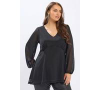 Yours Balloon Sleeve Mesh Top In Black Black 26-28