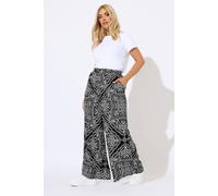 Yours Women's Bandana Print Textured Wide Leg Trousers in Black | Size: 16 Yours Black 16
