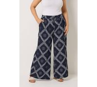 Yours Bandana Print Wide Leg Trousers In Mid Navy Mid Navy