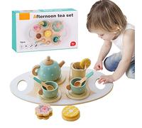 Your's Bath 14Pcs Tea Set Toy Wooden Tea Set for Toddlers Afternoon Tea Set Toy Tea Party Set Learning Role Play Funny Dessert Food Kid Playset Interactive Simulation (A)