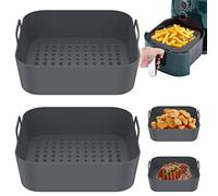 Your's Bath Air Fryer Silicone Pot 2 Pcs Reusable Liner Heat Resistant Basket Square Non-Stick Baking Pan Accessories Liners Oven Microwave Home Kitchen, Gray