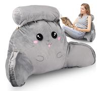 Your's Bath Reading Pillow for Bed 27.5 x 16.9inch Large Plush Reading Cushion Lovely Detachable Backrest Pillow Multifunctional Back Support Cushion Washable Backrest Pillow for Reading (Grey Cat)