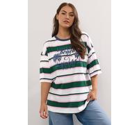 Yours 'beach Club' Stripe Short Sleeve T-Shirt In Green Green 14