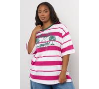 'Beach Club' Stripe Short Sleeve T-Shirt Yours Pink 22-24