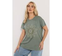 Yours Beaded Daisy T-Shirt In Green Green