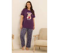 Yours 'bearly Awake' Wide Leg Pyjama Set In Purple Purple 18-20