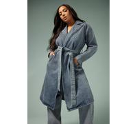 Yours Women's Belted Denim Trench Coat in Mid Blue | Size: 16 Yours Mid Blue 16