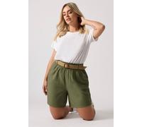 Yours Curve Green Belted Linen Shorts - Women's - Plus Size Curve