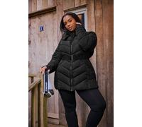 Yours Belted Puffer Coat In Black Black 18