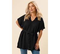 Yours Belted Textured Tunic Top In Black Black 34-36