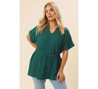 Yours Belted Textured Tunic Top In Teal Teal 38-40