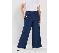 Yours Belted Textured Wide Leg Trousers In Mid Navy Mid Navy 26-28