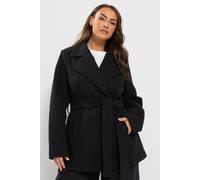 Yours Belted Wrap Coat In Black Black