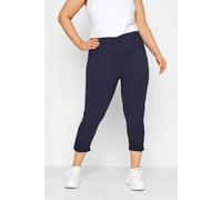 Yours Curve Navy Bengaline Stretch Cropped Pull On Trousers - Women's - Plus Size Curve