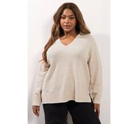 Yours Blanket Stitch Collared Jumper In Light Beige Light Beige 18-20