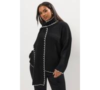 Blanket Stitch Scarf Detail Jumper Yours Black 26-28
