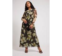 Yours Blurred Abstract Print Mesh Maxi Dress In Black Black 14