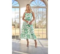 Yours Botanical Leaf Print Linen Look Dress In White White 20