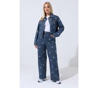 Yours Bow Embroidered Wide Leg Jeans In Blue Blue 16
