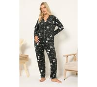 Yours Curve Bow Print Fleece Pyjama Set - Women's - Plus Size Curve Black