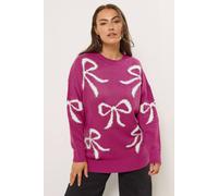 Yours Curve Fluffy Bow Knitted Jumper - Women's - Plus Size Curve Pink