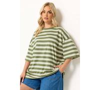 Yours Women's Boxy Stripe T-Shirt in Olive | Size: 18