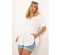 Yours Curve Broderie Anglaise Bow Tie Front Peplum Top - Women's - Plus Size Curve White