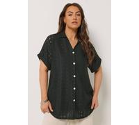 Yours Broderie Anglaise Grown-On Sleeve Shirt In Black Black