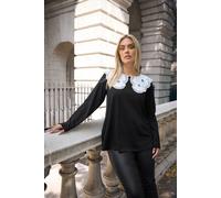 Yours Broderie Anglaise Oversized Collar Top In Black Black 16