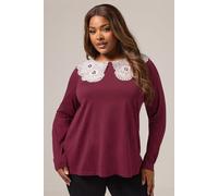 Broderie Anglaise Oversized Collar Top Yours Burgundy 18