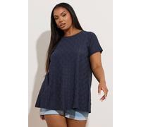 Yours Curve Blue Broderie Anglaise Textured Swing Top - Women's - Plus Size Curve