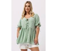 Yours Broderie Anglaise Tie Front Peplum Top In Light Green Light Green 18