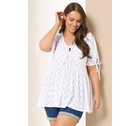 Yours Curve Broderie Anglaise Tie Front Peplum Top - Women's - Plus Size Curve White