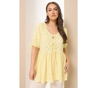 Yours Curve Broderie Anglaise Tie Front Peplum Top - Women's - Plus Size Curve Yellow