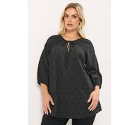 Yours Women's Broderie Anglaise Tie Front Top in Black | Size: 14 Yours Black 14