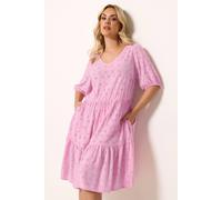 Yours Broderie Anglaise Tiered Dress In Baby Pink Baby Pink