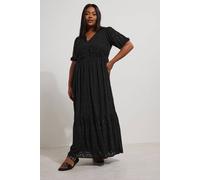 Yours Curve Broderie Anglaise Tiered Maxi Dress - Women's - Plus Size Curve Black