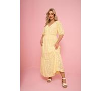 Yours Broderie Anglaise Tiered Maxi Dress In Yellow Yellow 18