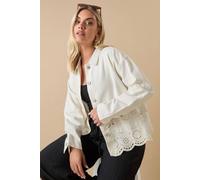 Yours Broderie Anglaise Twill Shacket In Light Beige Light Beige 26-28